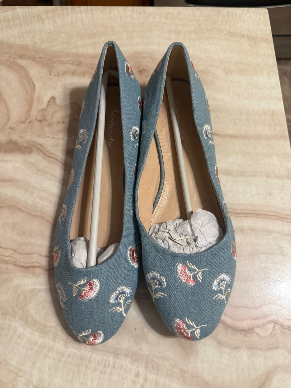 NWOT SERENGETI DENIM FLORAL BALLET FLATS SZ 8 WOMENS 🌷